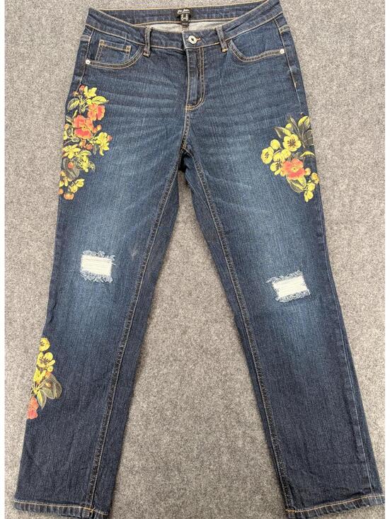 Du Jour Denim - Du Jour‎ Floral Embroidered Distressed Denim Jeans Relaxed Fit Size US 8